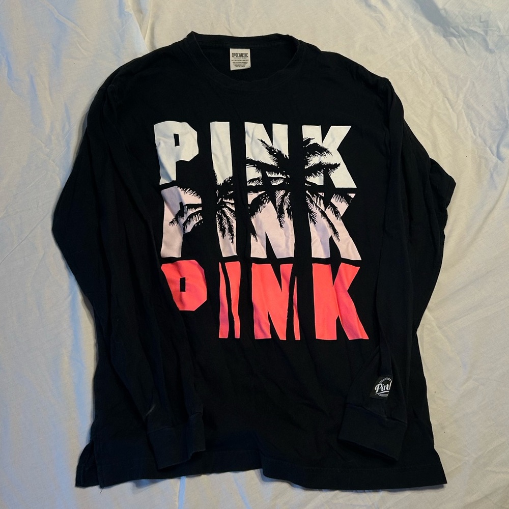 VS PINK Black and Pink Graphic Long Sleeve Shirt